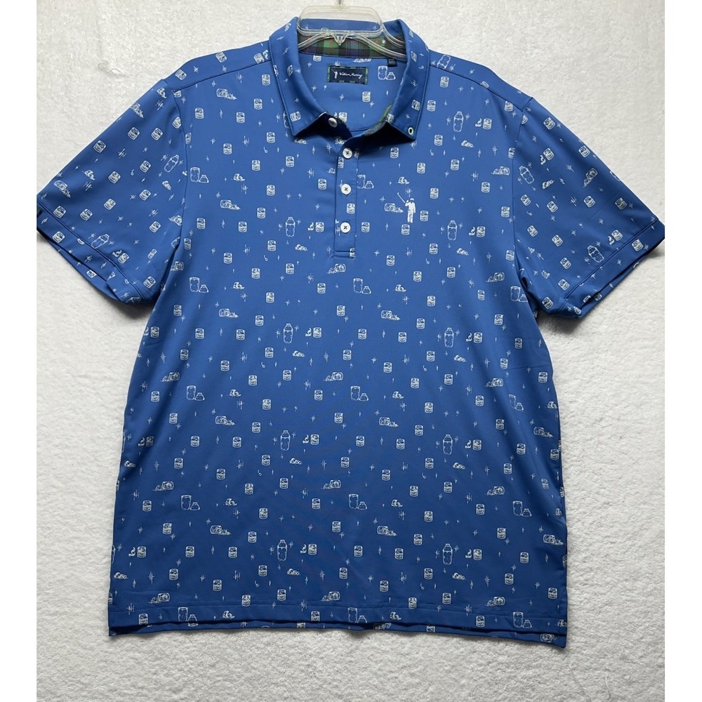 William Murray Mens Size L Blue Short Sleeve Whiskey Cocktails Polo Shirt (L1)
